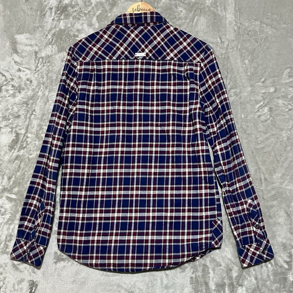 Triumph Motorcycles Womens Flannel Shirt Sz S Blue Plaid Button Up Biker Cotton - Picture 8 of 9